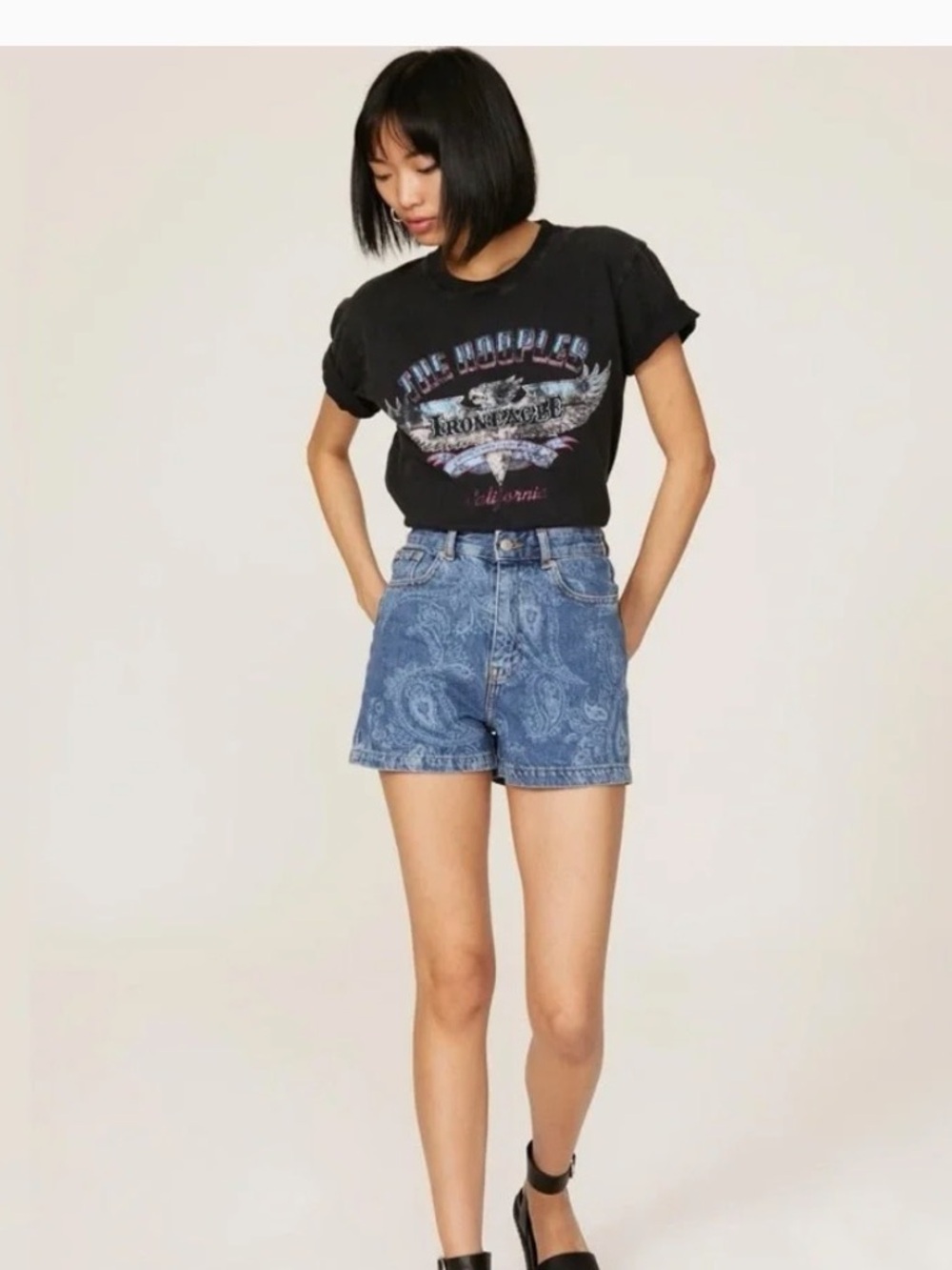 The Kooples Blue Paisley-Print Denim Shorts
